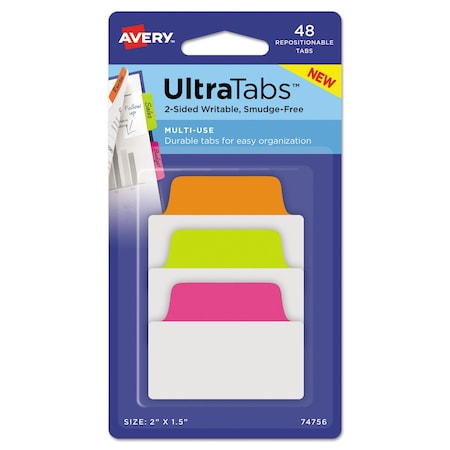 Avery Dennison Ultra Tab, Neon Colors, Pk48 74756